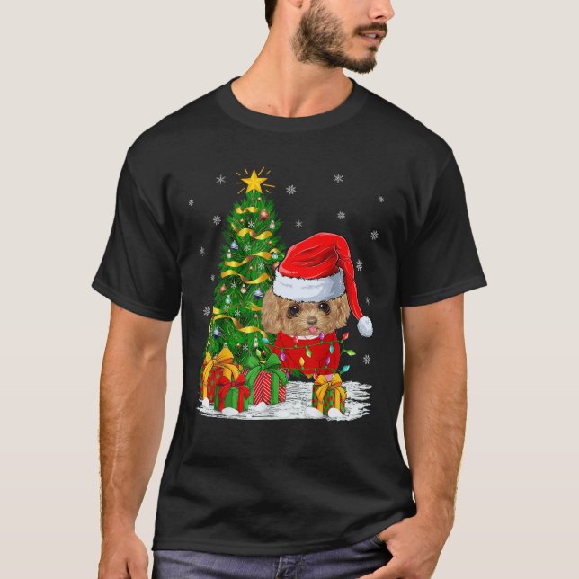Toy Poodle Dog Xmas Tree Lighting Santa Toy Poodle T-Shirt (Front)