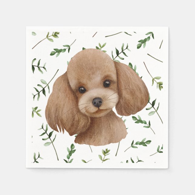 Toy Poodle Greenery Boho Baby Shower Napkins (Front)