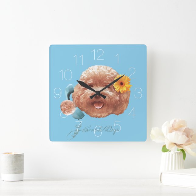 Toy Poodle Happy Face Square Wall Clock (Home)