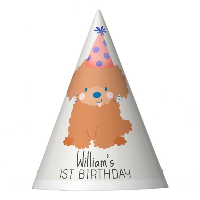 Toy Poodle Puppy Dog Birthday Party Hat (Front)