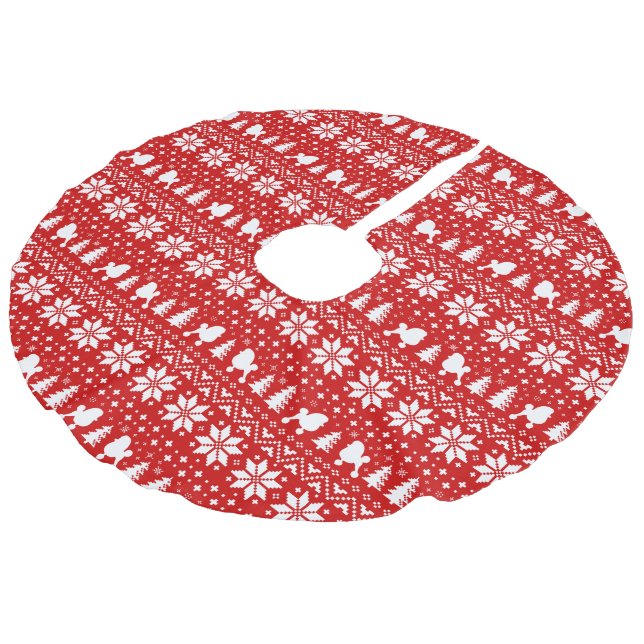 Toy Poodle Silhouettes Christmas Pattern Faux Linen Tree Skirt (Angled)