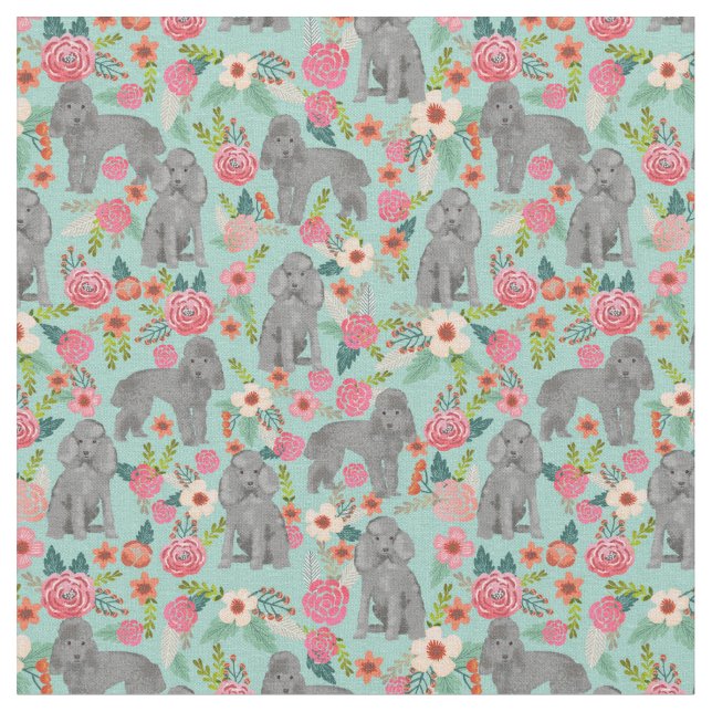 toy poodle vintage florals mint fabric (Close Up)