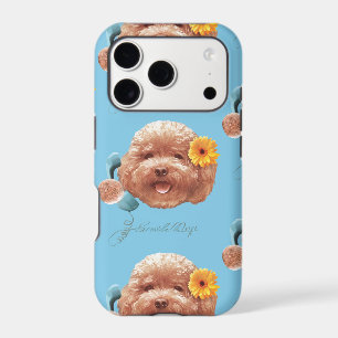 Toy Poodle with Flower and Phone Illustration