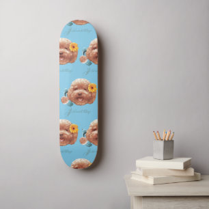 Toy Poodle with Flower and Phone Illustration Skateboard