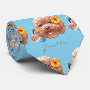 Toy Poodle with Flower and Phone Illustration Tie