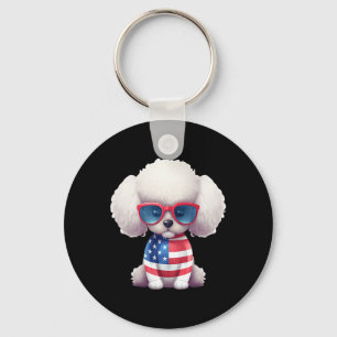 Toy Poodle With Patriotic Usa Flag American Indepe Key Ring