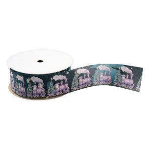Toy Purple Christmas Locomotive Winter Scene Grosgrain Ribbon