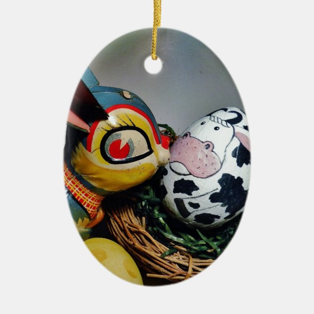 Toy Rabbit and  cow egg Ceramic Tree Decoration (Front)