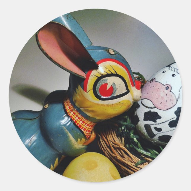 Toy Rabbit and  cow egg Classic Round Sticker (Front)