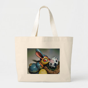 Toy Rabbit and  cow egg Large Tote Bag
