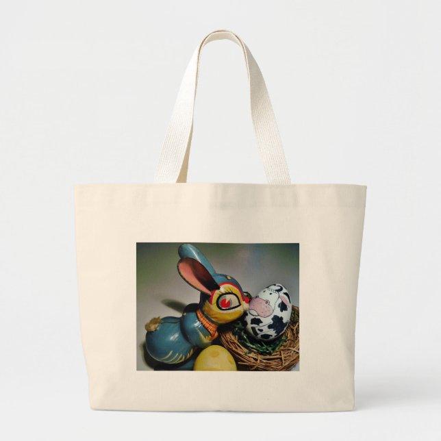 Toy Rabbit and  cow egg Large Tote Bag (Front)