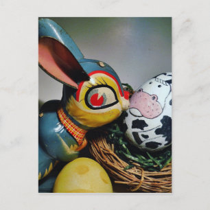 Toy Rabbit and cow egg Postcard