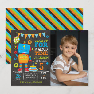 Toy Robot Boy Birthday Party Photo Invitation