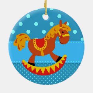 Toy Rocking Horse Red and Gold Ceramic Tree Decoration