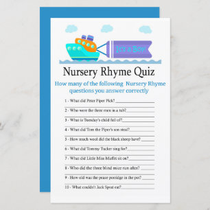 Toy Ship Nursery Rhyme Quiz baby shower game
