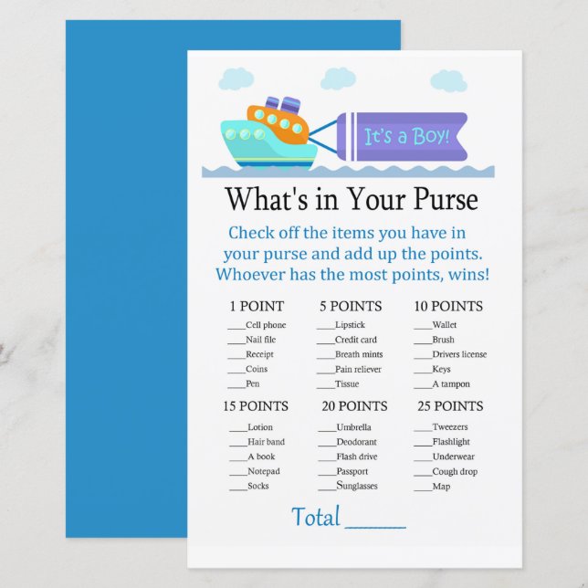 Toy Ship What's in your purse game (Front/Back)