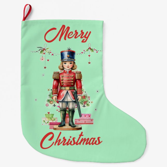 Toy Soldier Christmas Tree Large Christmas Stocking (Front)