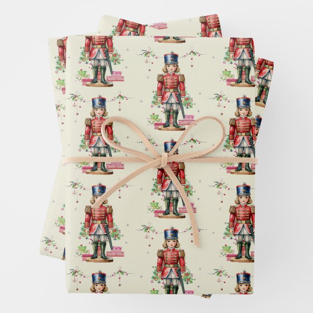 Toy Soldier Christmas Tree Wrapping Paper Sheet (In situ)