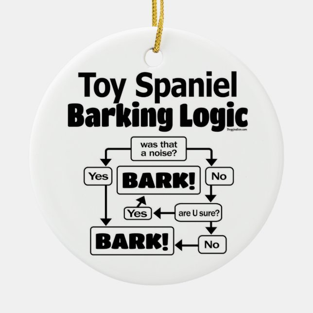 Toy Spaniel Barking Logic Ceramic Tree Decoration (Front)