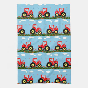 Toy tractor pattern tea towel
