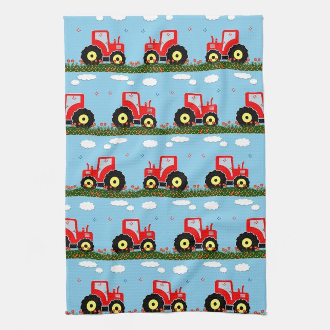 Toy tractor pattern tea towel (Vertical)