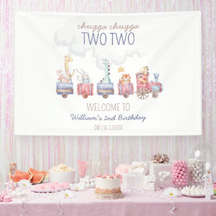 Toy Train All Aboard Birthday invite, Zoo Animals Banner