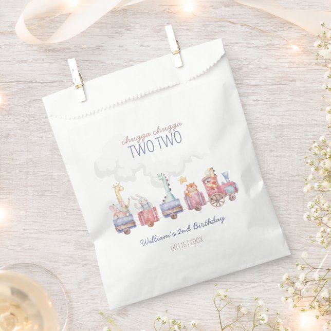 Toy Train All Aboard Birthday invite, Zoo Animals Favour Bags (Clipped)