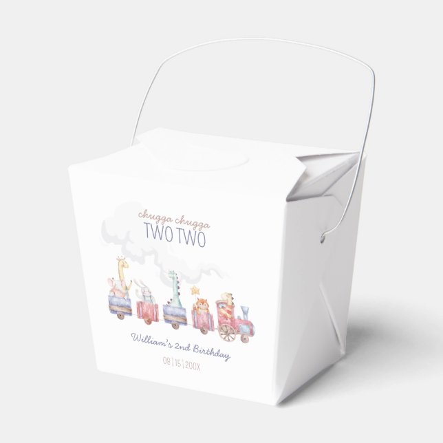 Toy Train All Aboard Birthday invite, Zoo Animals Favour Box (Front Side)