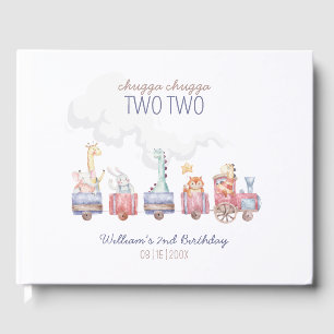 Toy Train All Aboard Birthday invite, Zoo Animals Guest Book