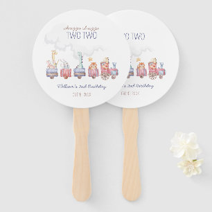 Toy Train All Aboard Birthday invite, Zoo Animals Hand Fan