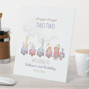 Toy Train All Aboard Birthday invite, Zoo Animals Pedestal Sign
