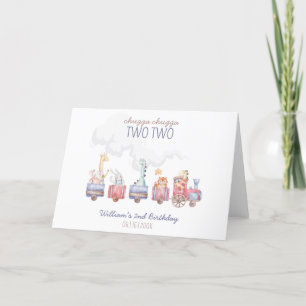 Toy Train All Aboard Birthday invite, Zoo Animals Thank You Card