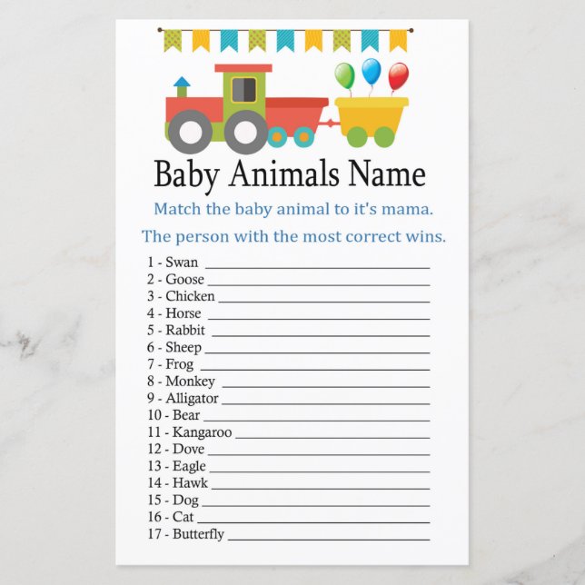 Toy train Baby Animals Name Game (Front)