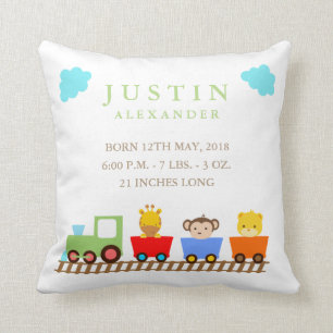 Toy Train Baby Birth Announcement Pillow