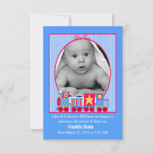 Toy Train Baby Boys Birth Announcement Photo Card
