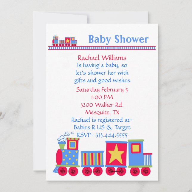 Toy Train Baby Shower Invitation (Front)