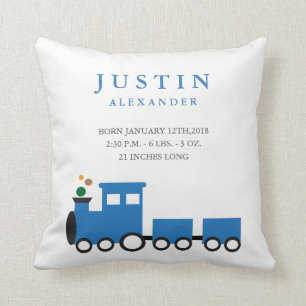 Toy Train Birth Announcement Pillow