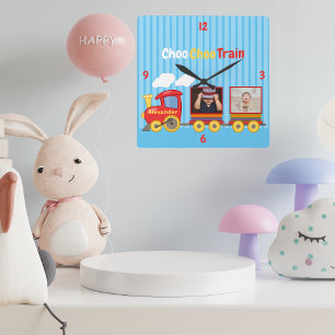 Toy train birthday boys personalised photo  square wall clock