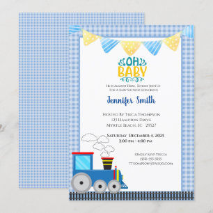 Toy Train Boys Blue Baby Shower Invitation