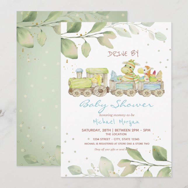 Toy Train Drive By Baby Shower Invitation (Front/Back)