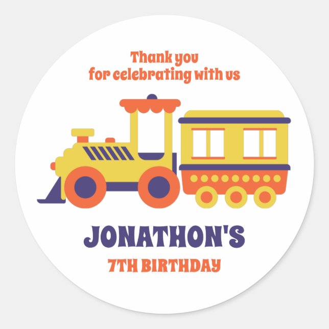 Toy Train for Kids Boys Birthday Party Favour Classic Round Sticker (Front)