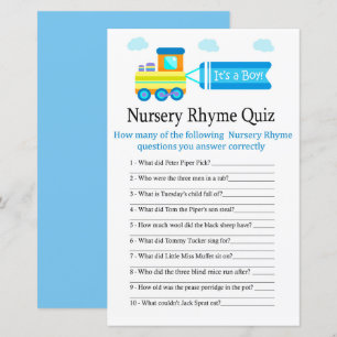 Toy Train Nursery Rhyme Quiz baby shower game