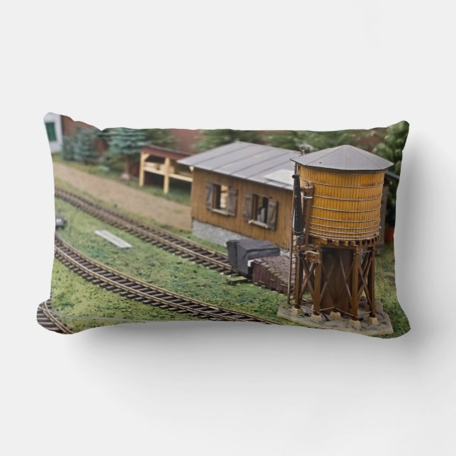Toy Train Platform Water Tower Lumbar Cushion (Front)