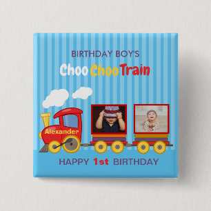 Toy Train Toddler Boy Birthday Blue 15 Cm Square Badge