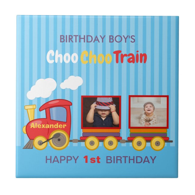 Toy Train Toddler Boy Birthday Blue Tile (Front)