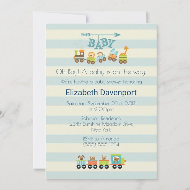 Toy Train with Cute Animals Baby Shower Invite (Back)