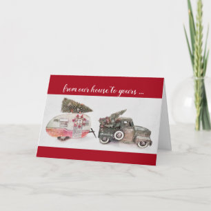 toy truck and travel trailer Christmas holiday red Card