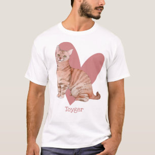 Toyger Cat Watercolor Kitty Pink Heart T-Shirt