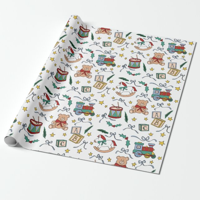 Toyland Classic Christmas Nostalgic Toys Wrapping Paper (Unrolled)