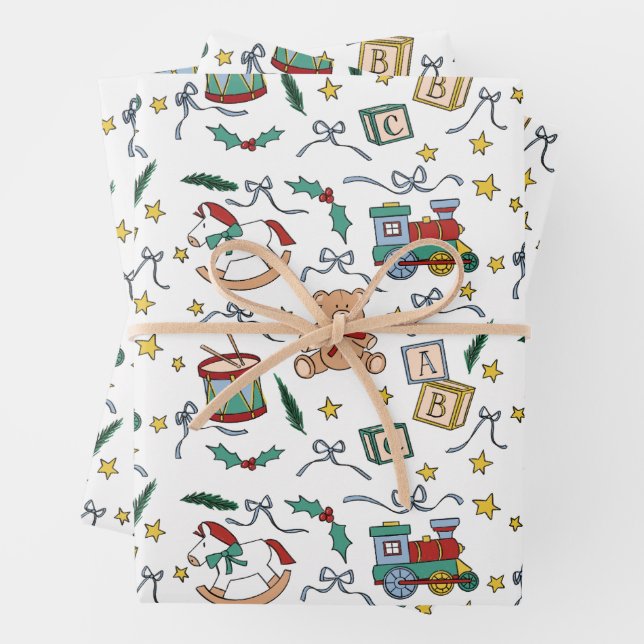 Toyland Classic Christmas Nostalgic Toys Wrapping Paper Sheet (In situ)